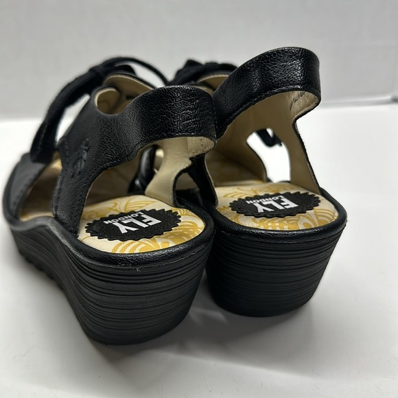 Fly London Ylva High Heel Wedges Wedged Sandals Open Toe Leather Black Size 39 8 - Picture 5 of 12